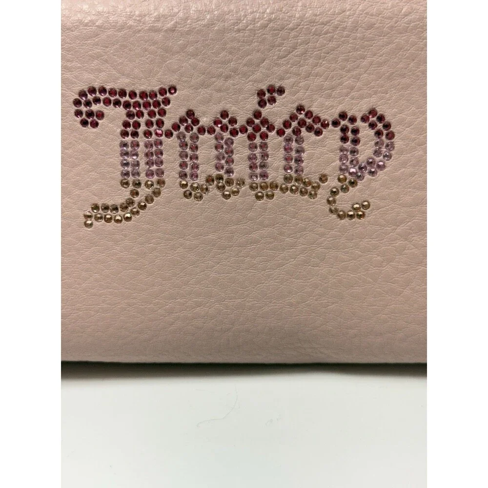 Juicy Couture Medium Double Zip Around Rhinestone Logo Wallet In Dusty Pink New